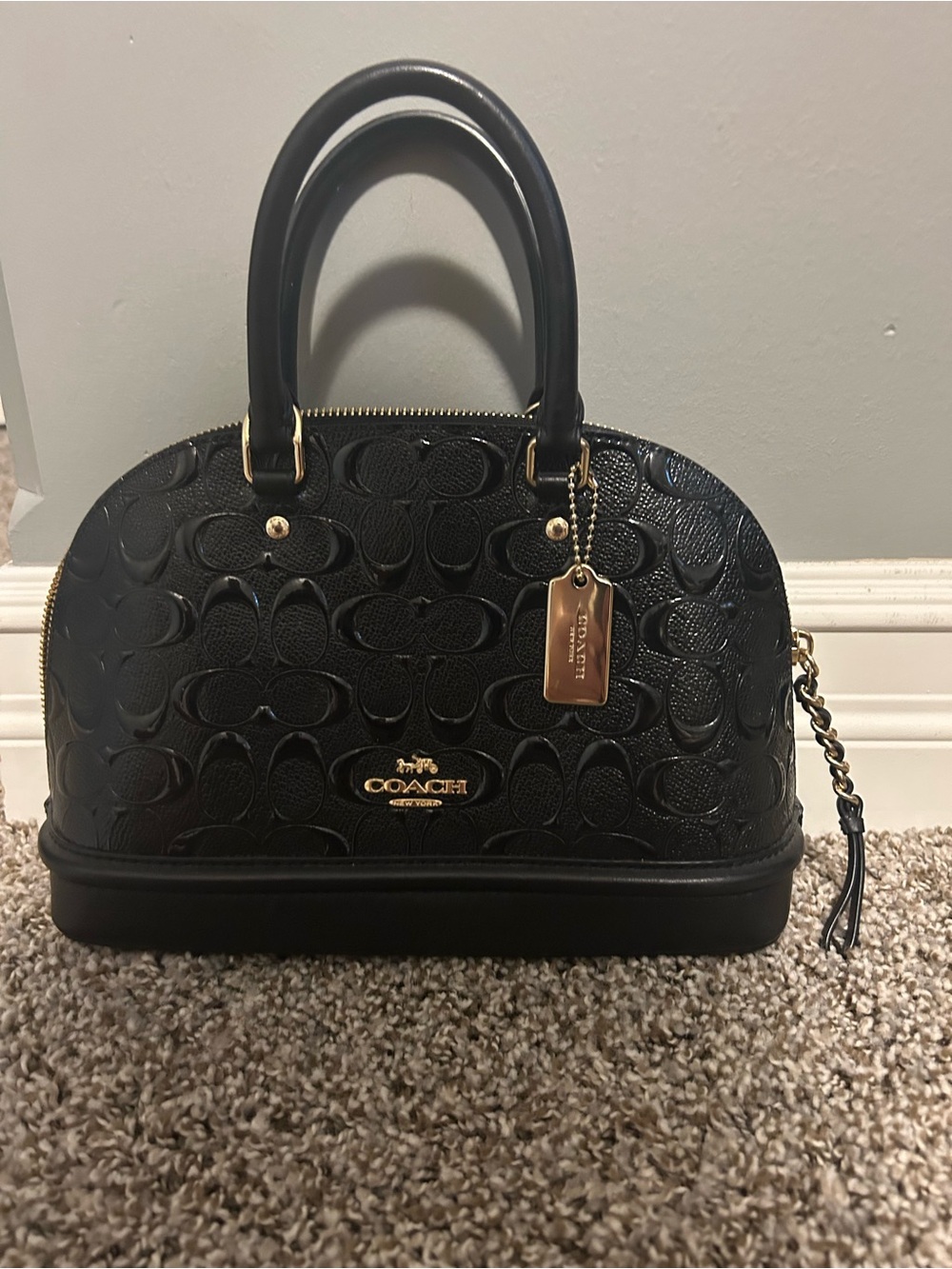 Coach Black Embossed Satchel with Gold Hardware